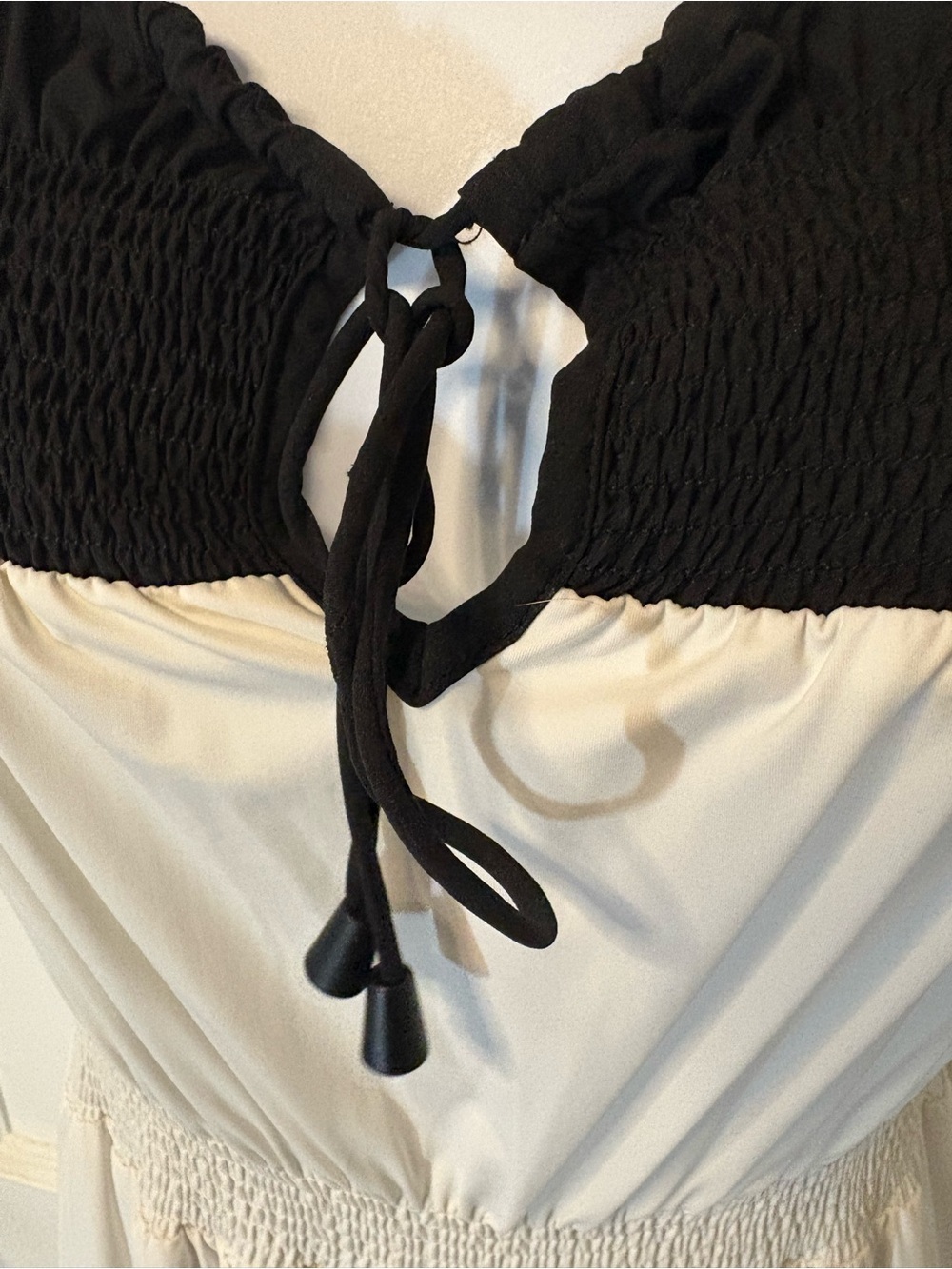 Blanc Noir Black & Cream Sleeveless Midi Dress with Tie Detail - Picture 2 of 5